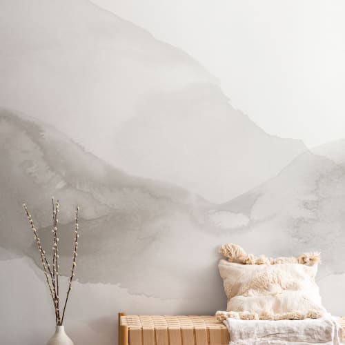 Beige Rippling Abstract Watercolor Mural