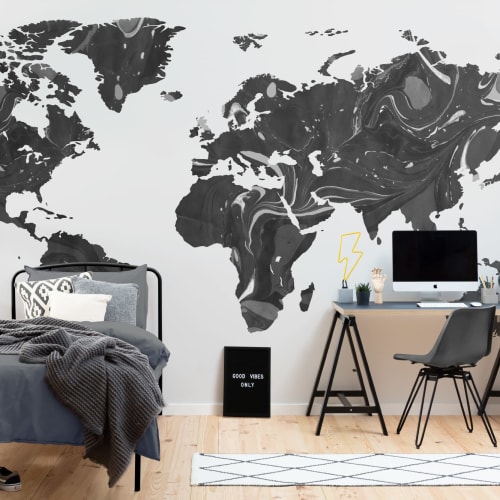 Black & Gray Marble Map Wallpaper Mural