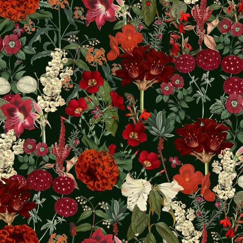 red botanical wallpaper