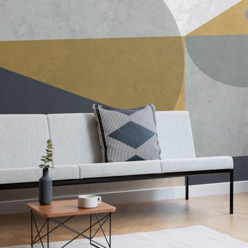 Blue Geometric Shapes Bauhaus Wallpaper Mural - Hovia Blue Geometric Shapes Bauhaus Wallpaper Mural - Hovia
