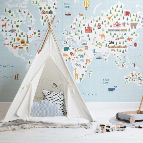 Cartoon Blue Grid Paper Map Wallpaper Mural - Hovia Cartoon Blue Grid Paper Map Wallpaper Mural - Hovia