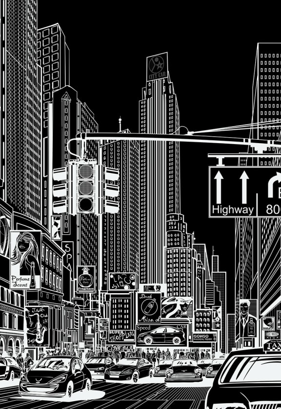 Cartoon City, Black - Wallpaper | Rebel Walls Cartoon City, Black - Wallpaper | Rebel Walls