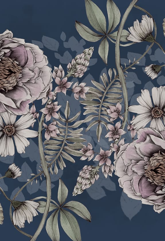 Spring Flower, Dark Blue - Wallpaper | Rebel Walls Spring Flower, Dark Blue - Wallpaper | Rebel Walls
