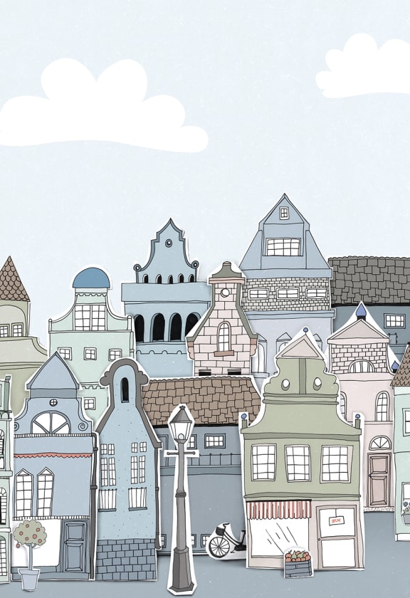 London Houses, Blue - Wallpaper | Rebel Walls