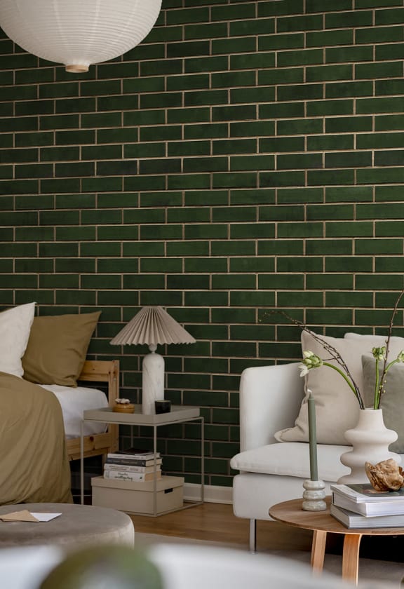 Wall Of Tiles Dark Green - Wallpaper | Rebel Walls