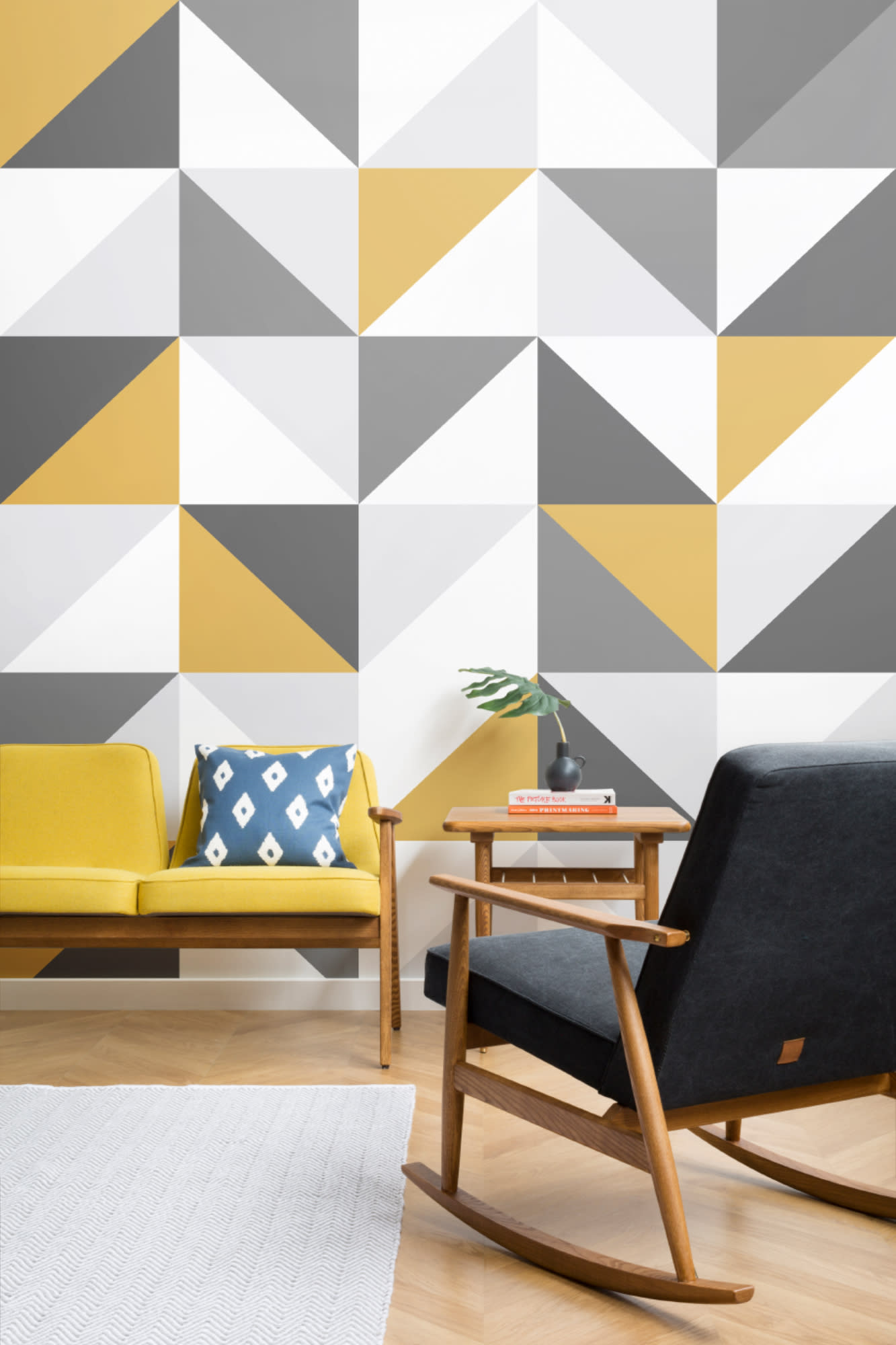 Adesivo Murale Per Porta 3D Effetto Geometria Triangolare - Carta Da Parati Autoadesiva Rimovibile 95x215 Cm - Argento Creativo Per Ufficio O Casa
