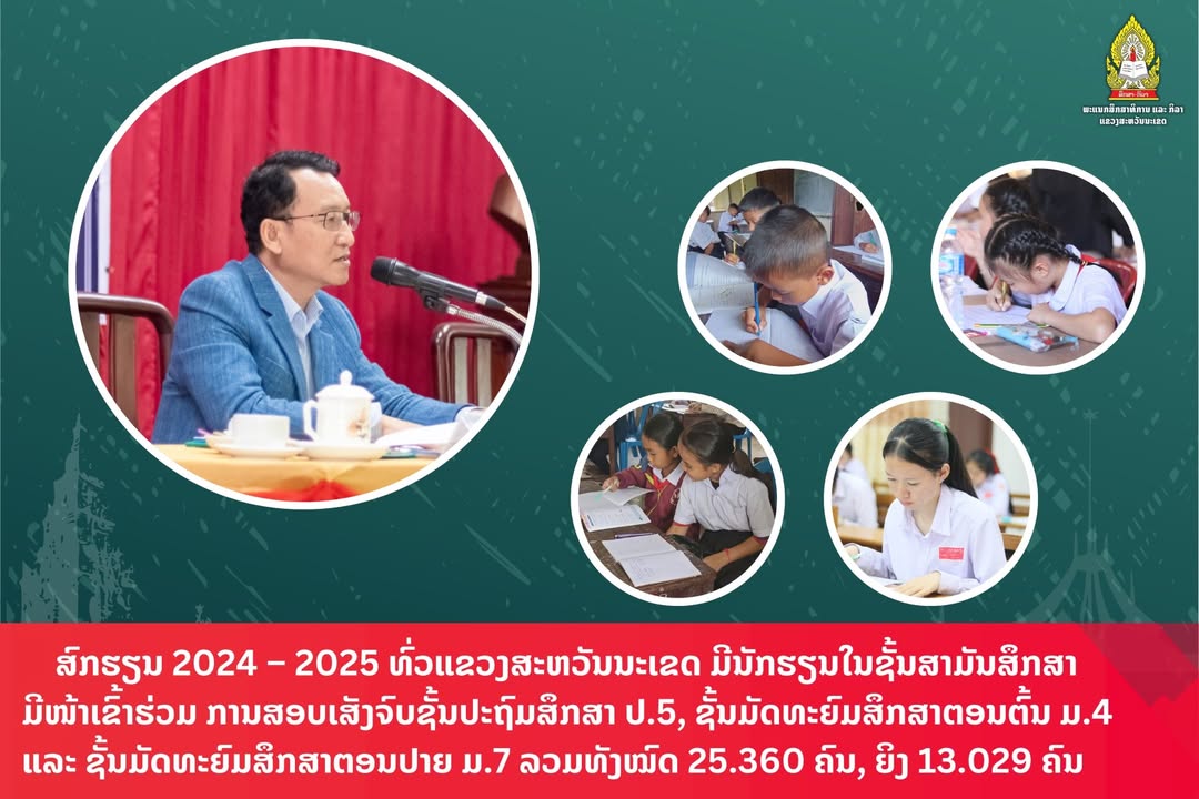 ພະແນກສຶກສາທິການ ແລະ ກິລາ ແຂວງສະຫວັນນະເຂດ ໄດ້ອອກແຈ້ງການກຳນົດວັນສອບເສັງຈົບຊັ້ນ ປະຈຳສົກຮຽນ 2024-2025