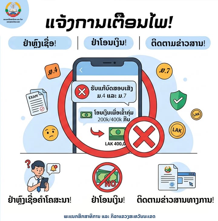 ຫ້ອງການກະຊວງສຶກສາທິການ ແລະ ກິລາ ໄດ້ອອກແຈ້ງການສະບັບເລກທີ 2697/ຫກ ເພື່ອເຕືອນໄພສັງຄົມຢ່າງເປັນທາງການ ກ່ຽ