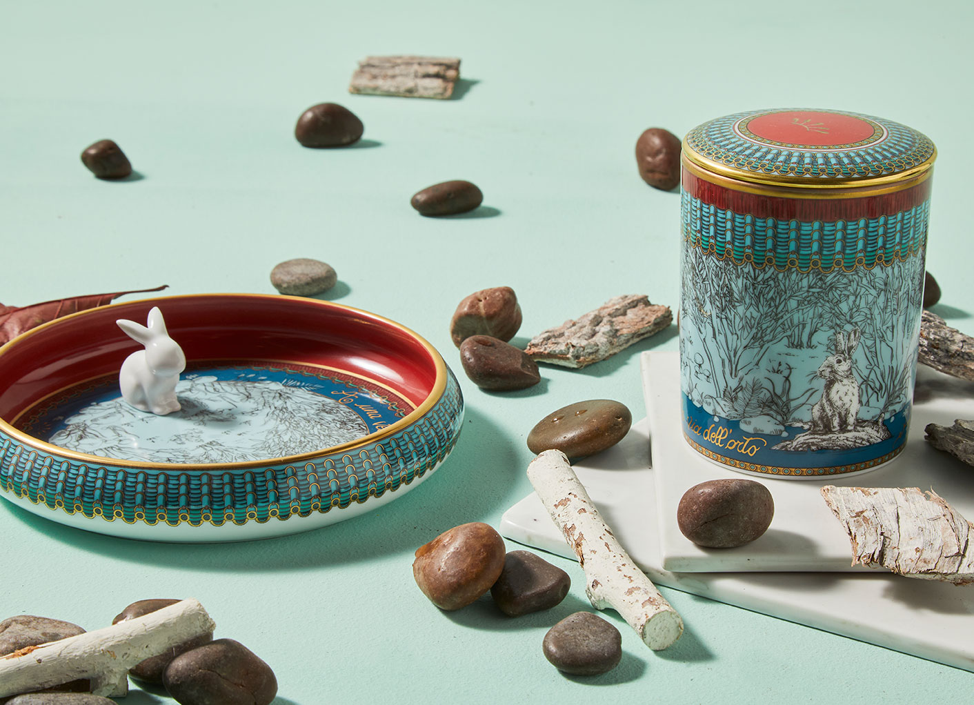 Personalized Round Vide Poche with white rabbit | Totem | Ginori 1735