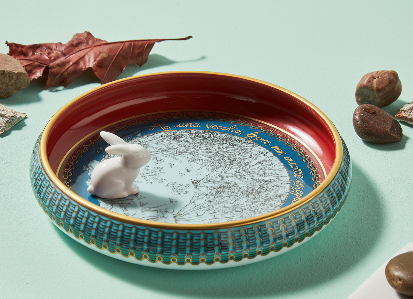 Personalized Round Vide Poche with white rabbit | Totem | Ginori 1735