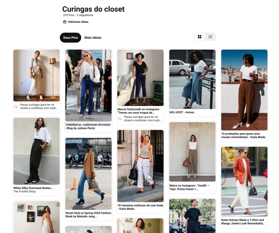 Captura de tela de uma página do Pinterest, com pasta.