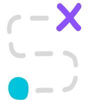 Illustration of a starting point with a dashed line leading to a final destination marked by an X, communicating the idea of discovering Indianapolis through use of the Indie Prepaid Gift Card.