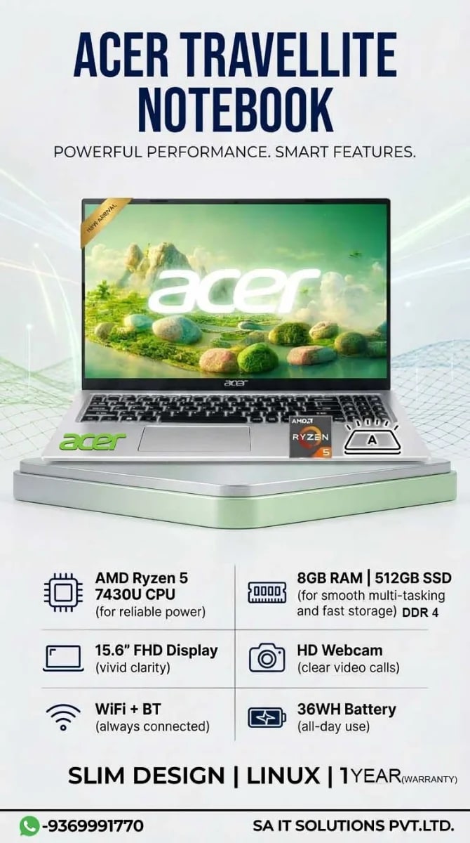 Acer Aspire AMD Ryzen 5-7430U Processor Laptop