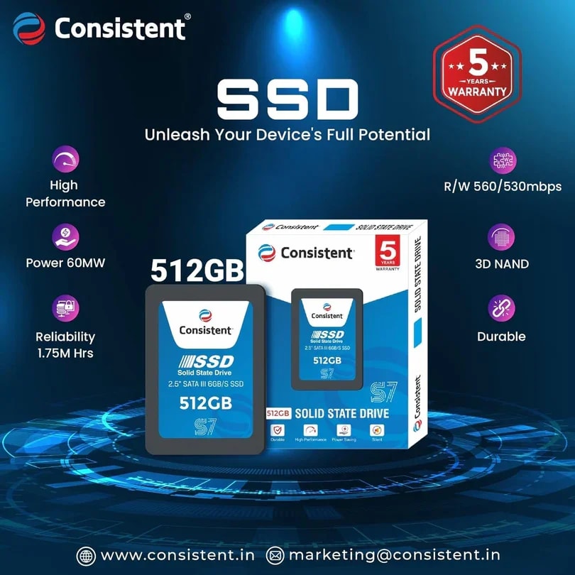 Consistent SSD 512GB 2.5 Inch SATA Internal SSD