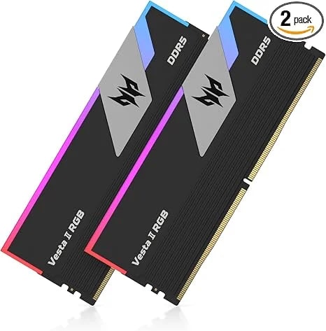 Acer Predator Vesta II RGB DDR5 RAM 32GB (16GBx2) 6000MHz CL32 PC5-48000, Intel XMP 3.0 AMD EXPO Compatible Computer Memory, Black