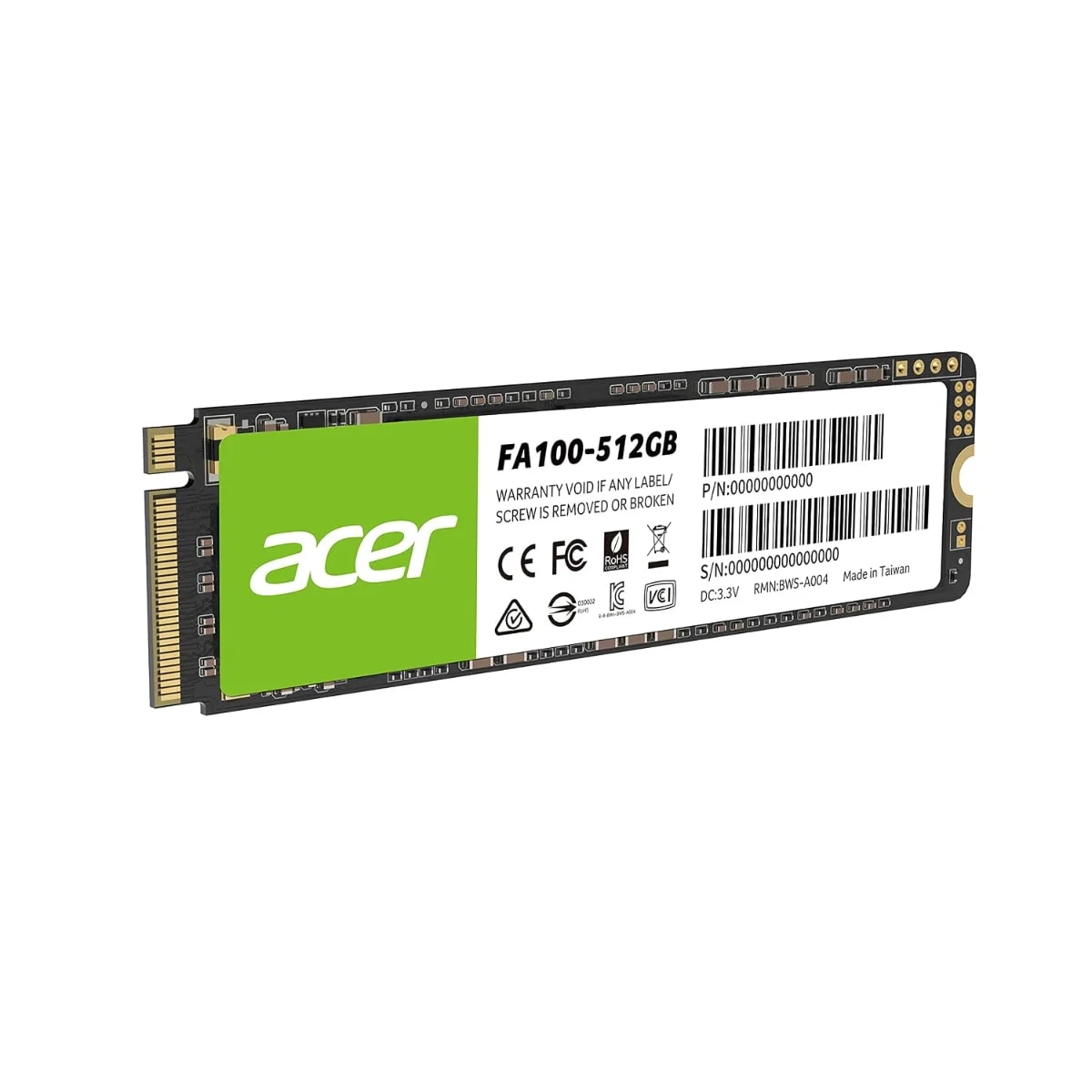 Acer FA100 512GB PCIe Gen3 x4 NVMe 3D NAND SSD M.2 Internal SSD
