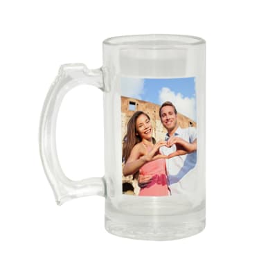 Glass Beer Stein 16oz w/ White Patch