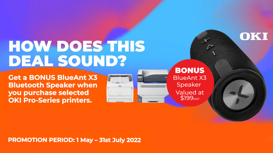 Bonus Bluetooth speaker with select OKI printers!