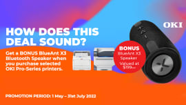 Bonus Bluetooth speaker with select OKI printers!