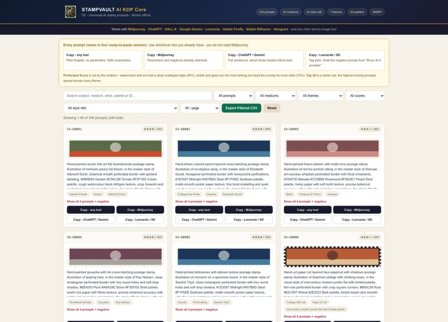 The offline HTML kit with search, filters and one-click copy buttons