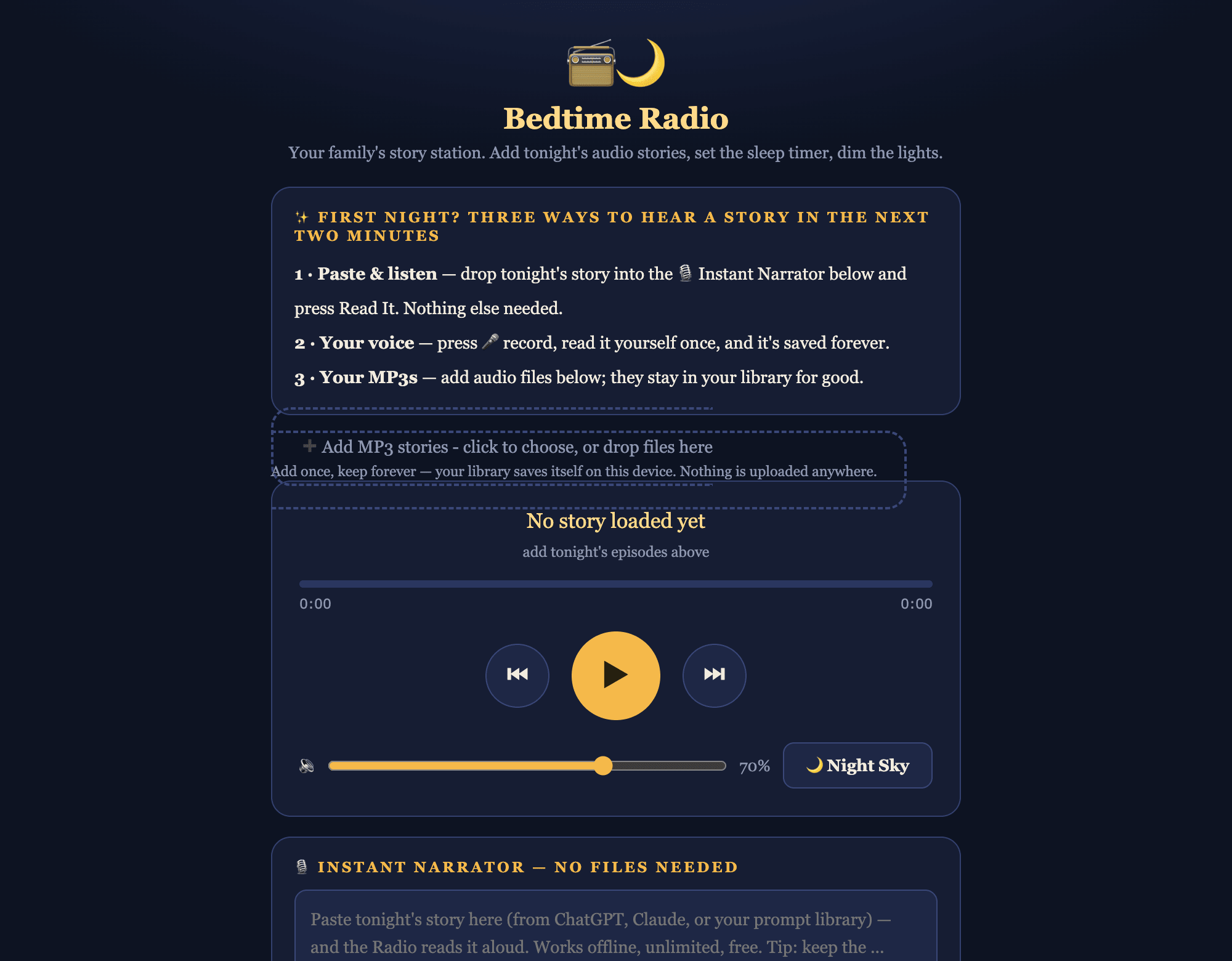 Bedtime Radio app screenshot