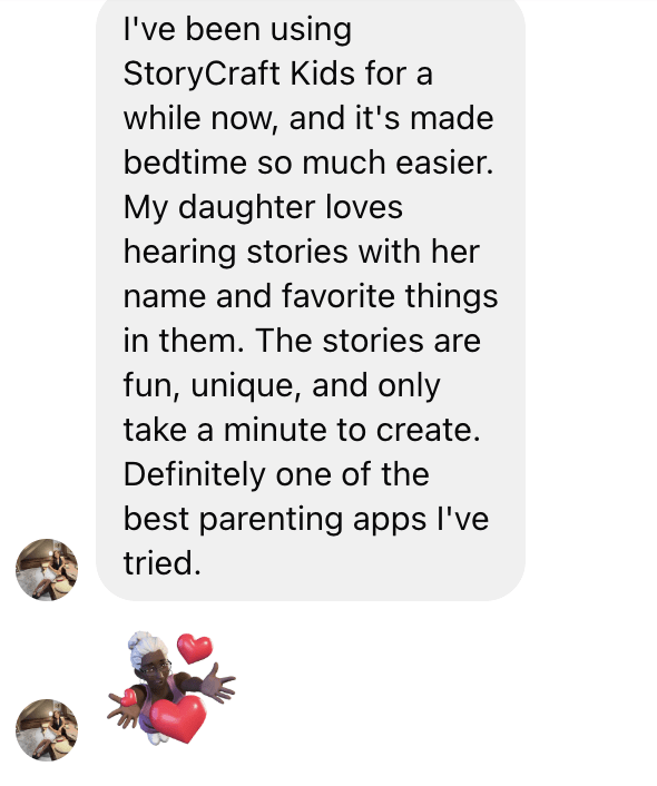 Customer review — StoryCraft Kids made bedtime so much easier, daughter loves hearing stories with her name in them