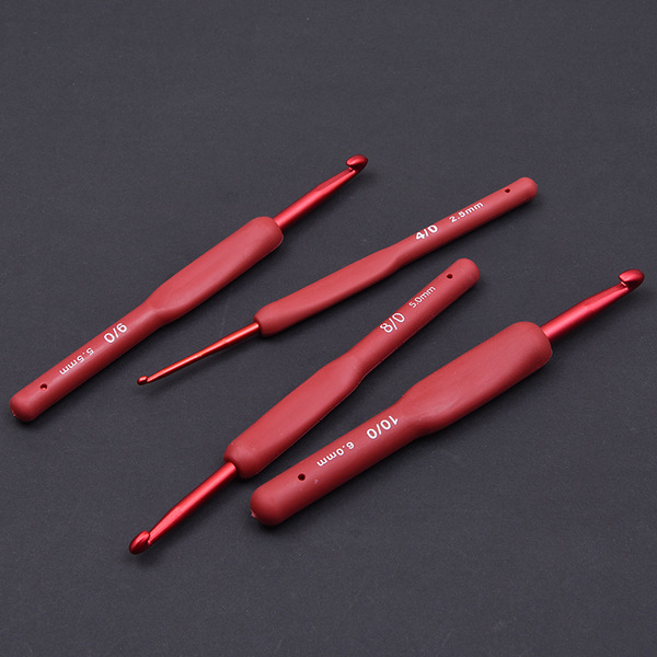 Premium Ergonomic Soft Grip Crochet Hook - Red Handle (Made in China)