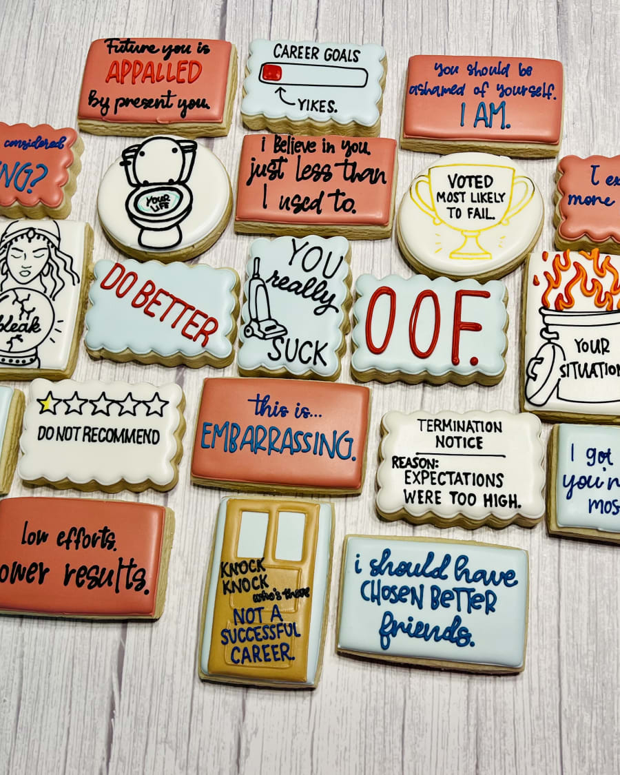 Illustrated office-themed cookies by Frosted Bakery