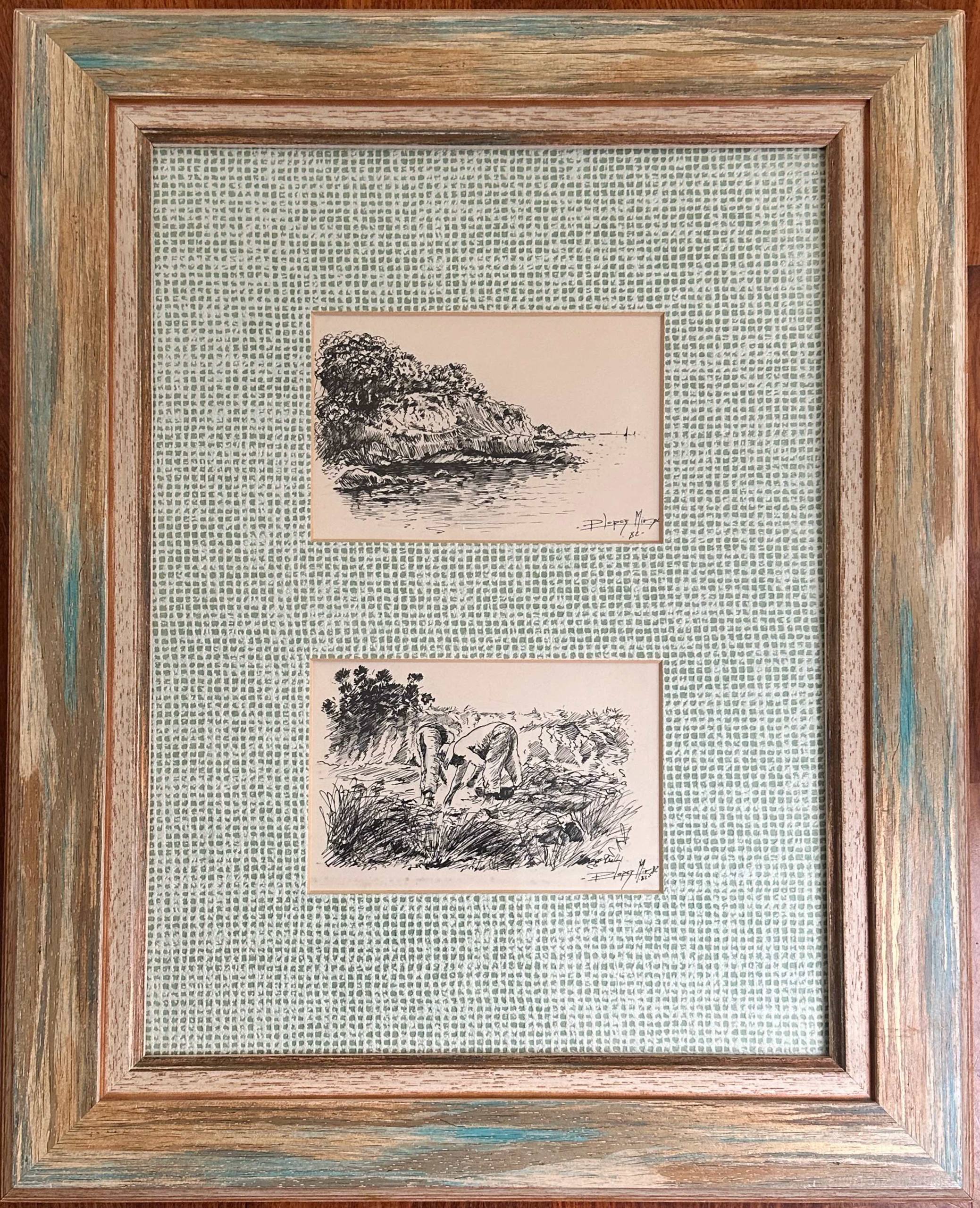 Cantabrian Coast & Rural Labor (Pair of Ink Drawings)