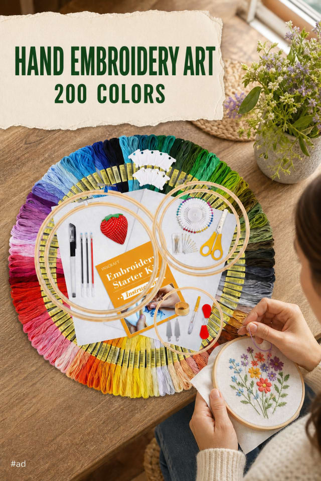 Hand Embroidery Art Kit with 200 Colors pin