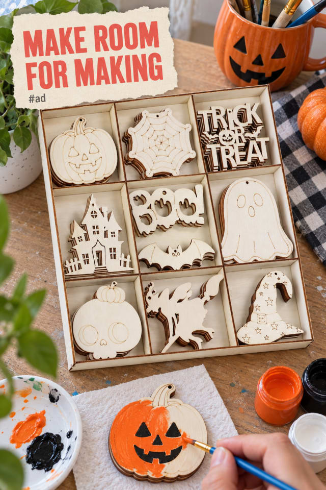 Halloween Wood Crafts to Paint for DIY Ornaments and Decor pin