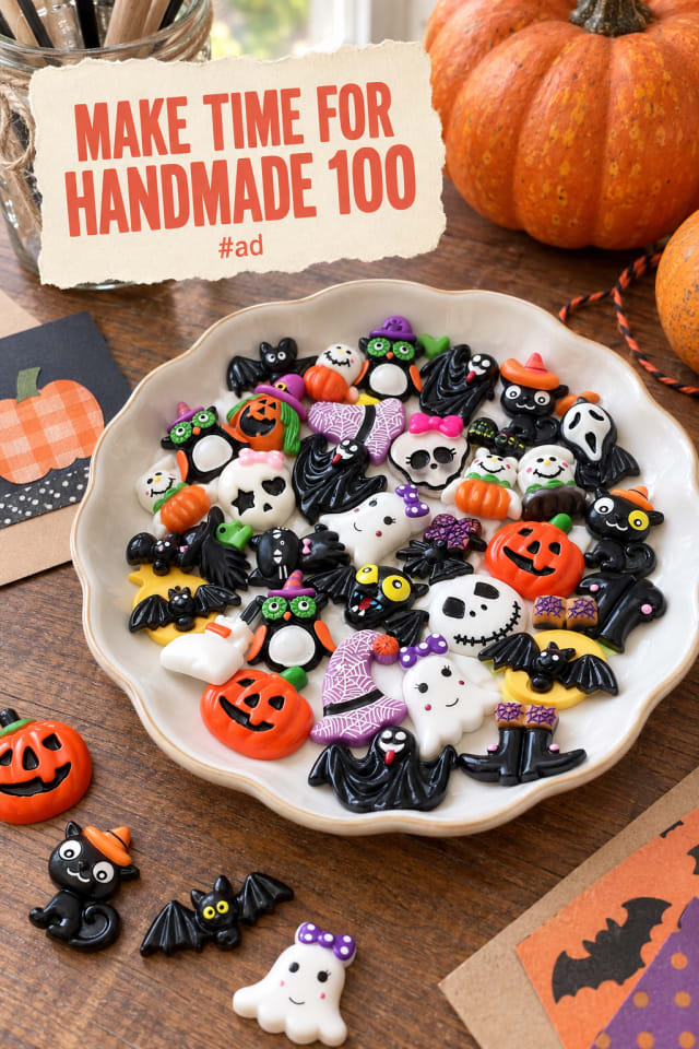 Halloween Resin Charms for Crafts featuring 100-piece set with Pumpkin, Skeleton Designs pin