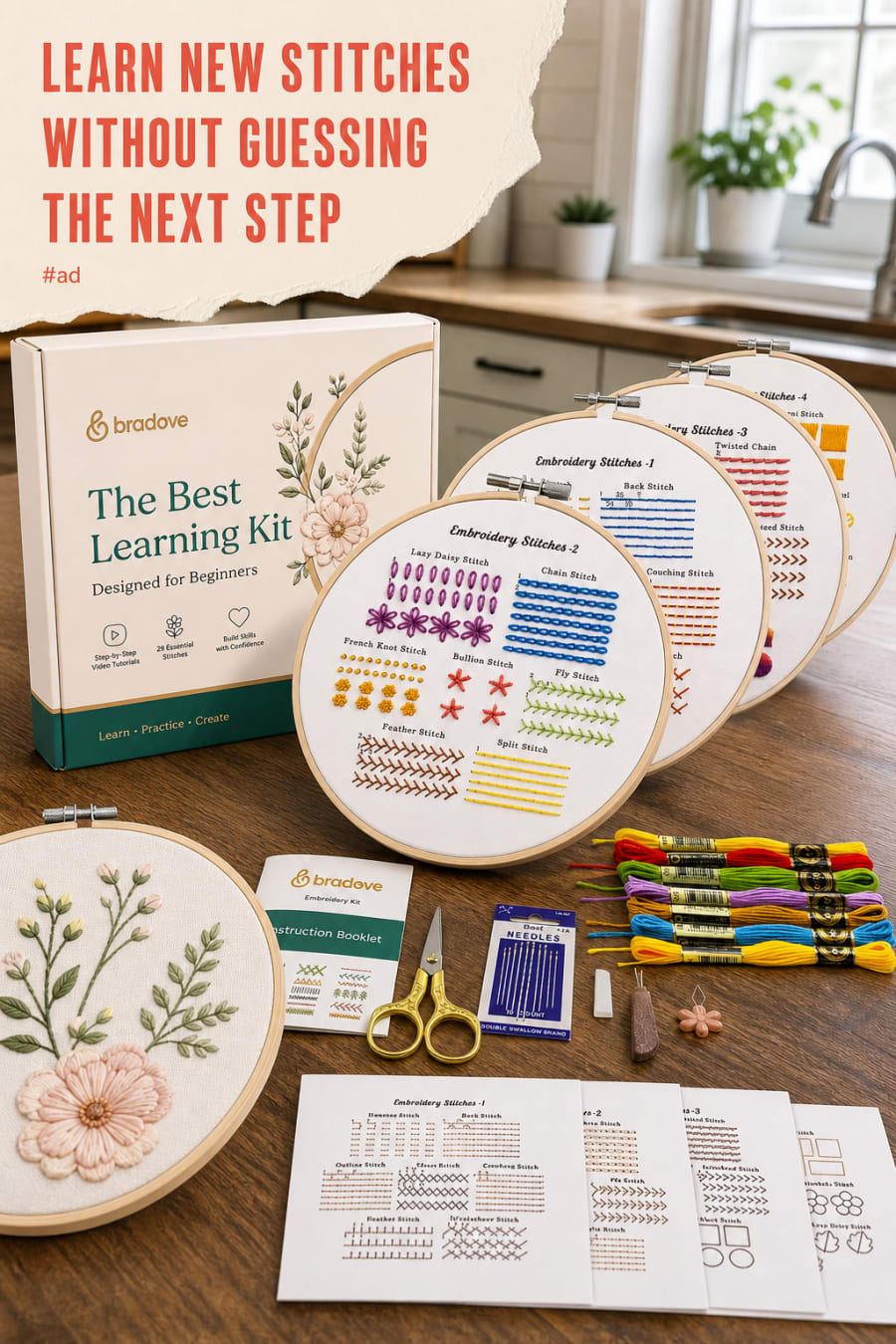 Beginner Embroidery Learning Kit for Guided Hand-Stitch Practice pin