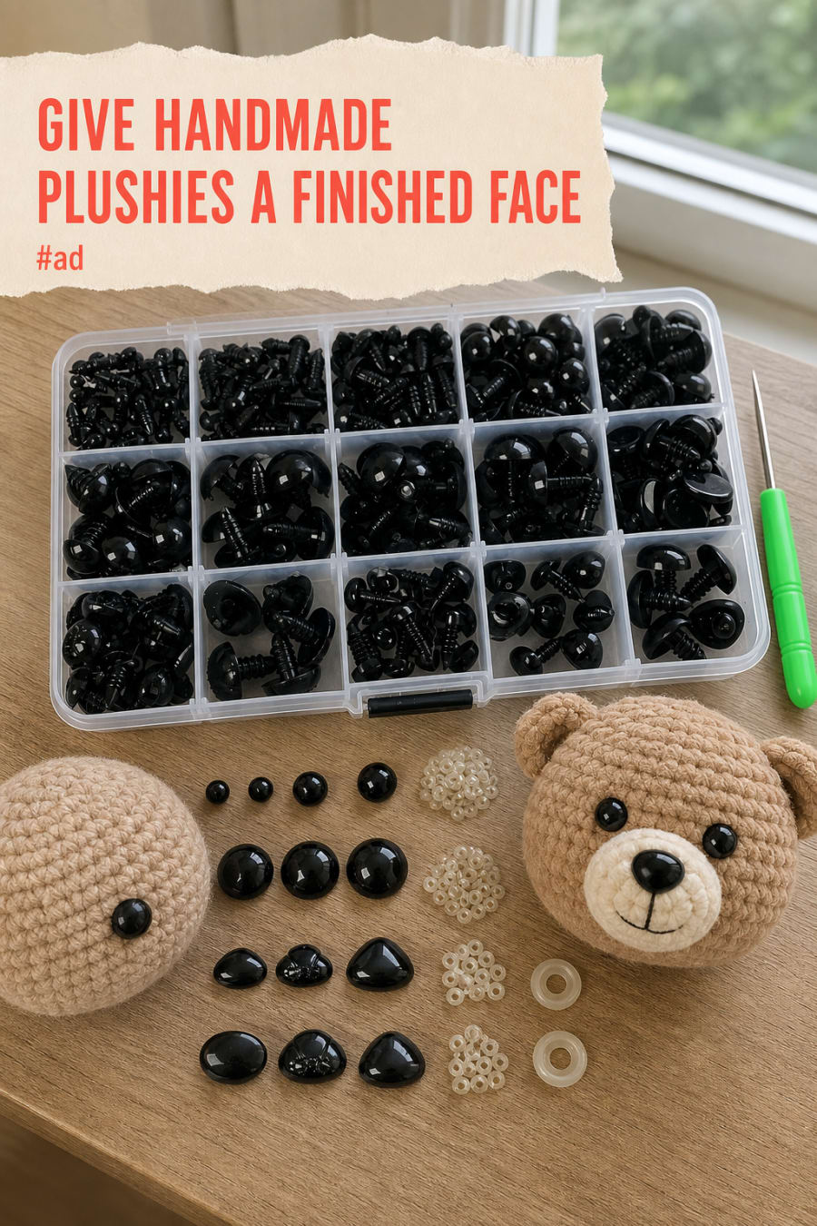 Amigurumi Safety Eyes and Noses Kit for Plush Toy Details pin