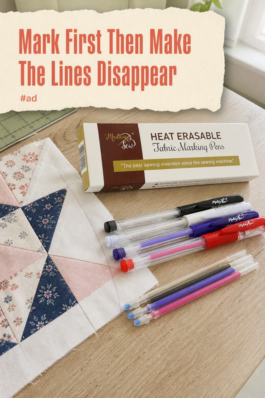 Heat Erasable Fabric Marking Pens for Cleaner Sewing Lines pin