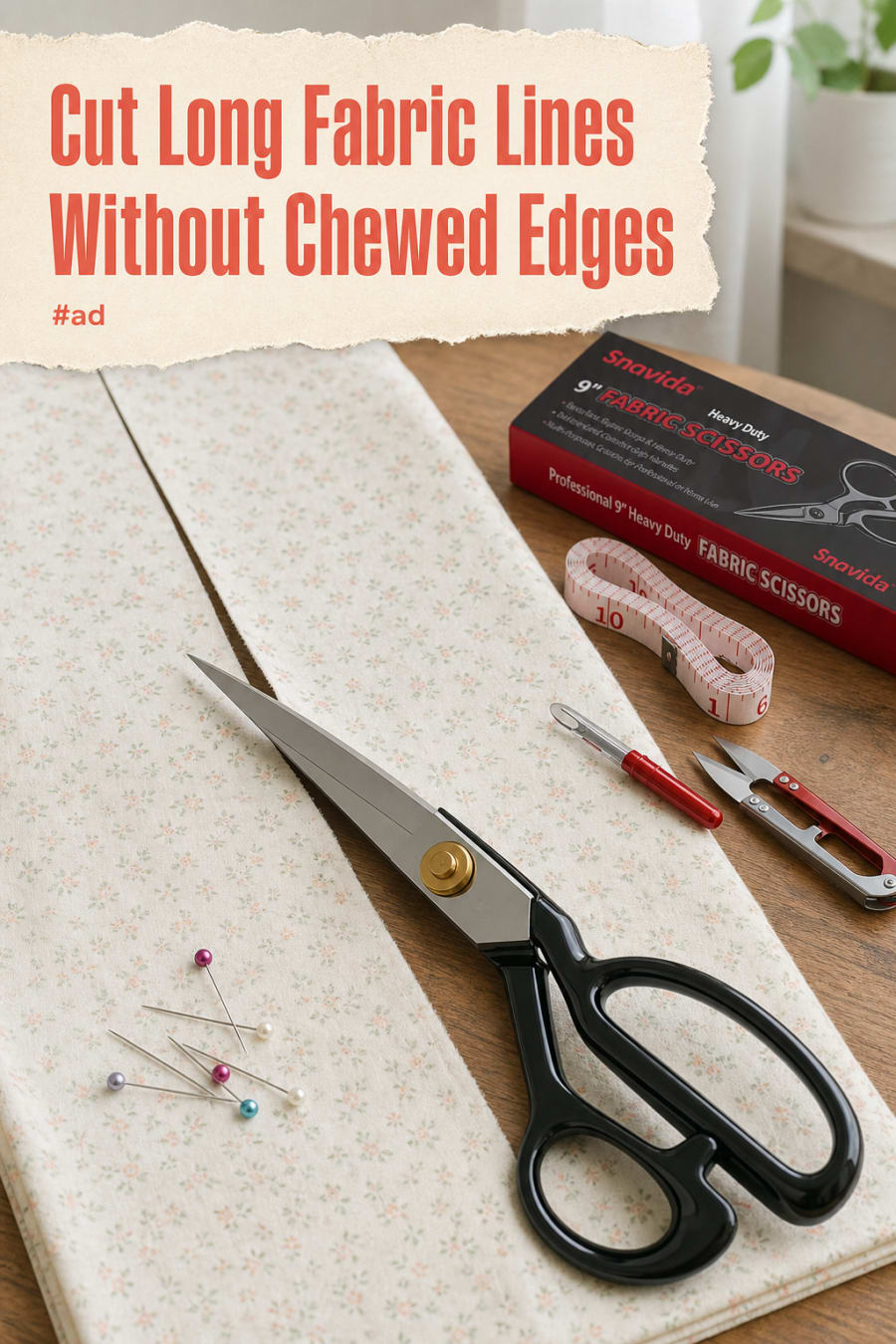 Nine Inch Fabric Shears for Smooth Sewing and Quilting Cuts pin
