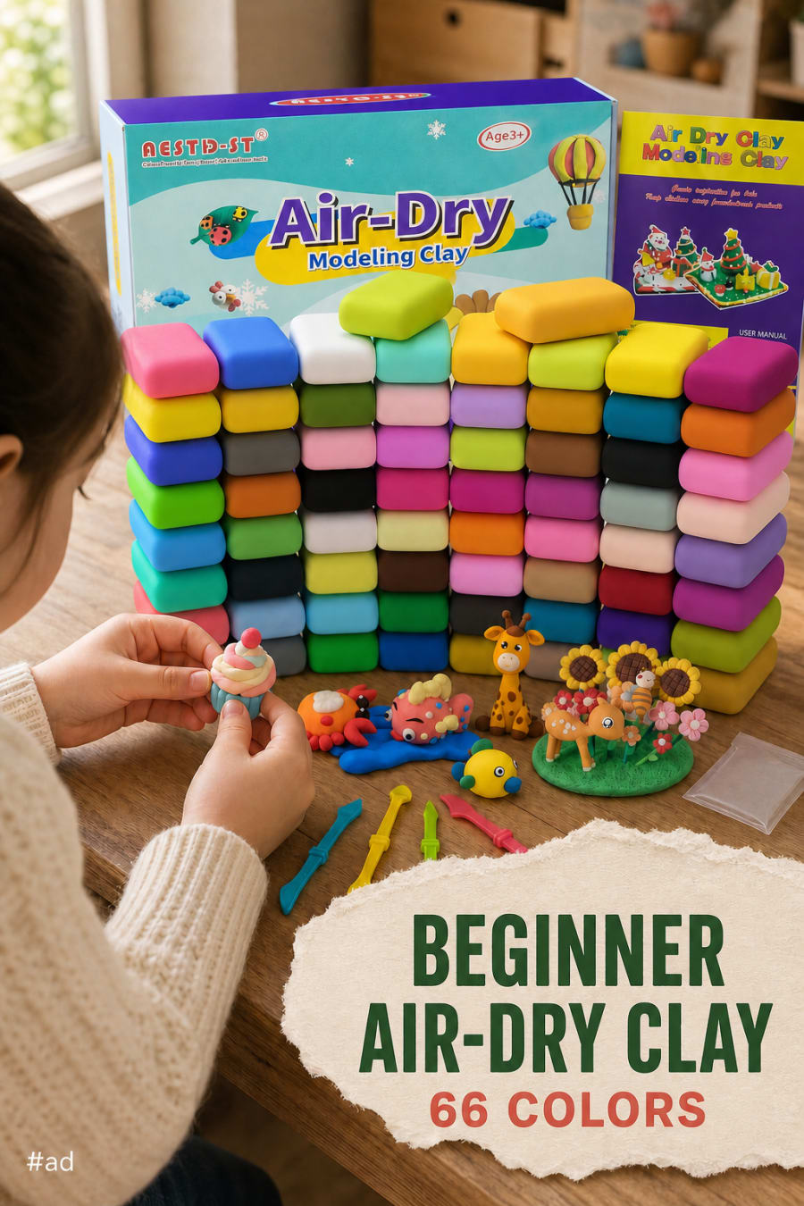 Beginner Air-Dry Clay Kit with 66 Colors pin