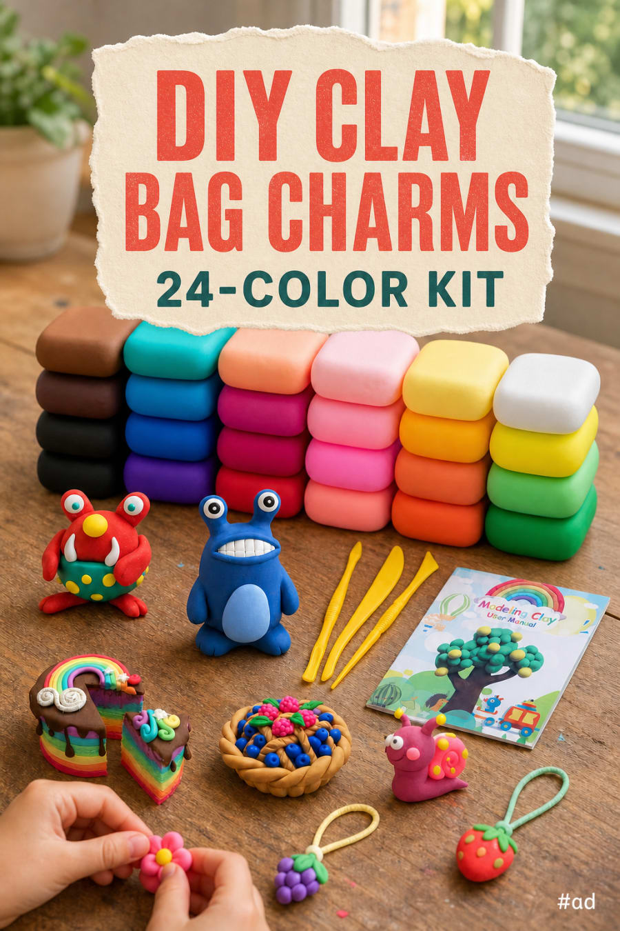 DIY Clay Bag Charms with 24-Color Kit pin