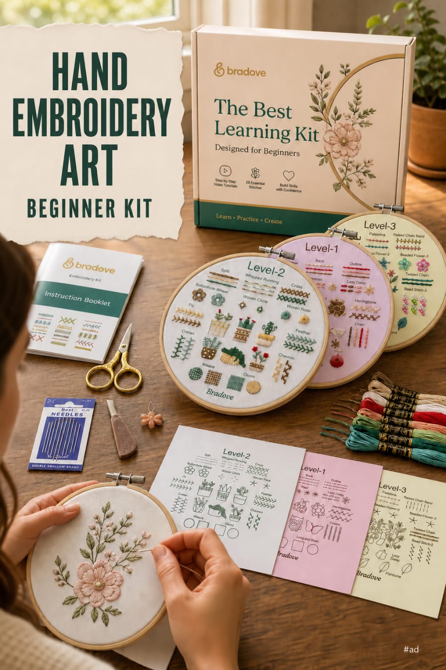 Beginner Hand Embroidery Kit for Kids pin