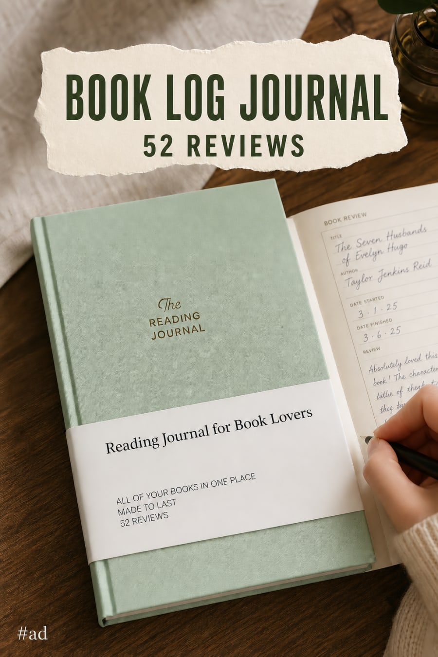 Book Log Journal for 52 Favorite Reads pin