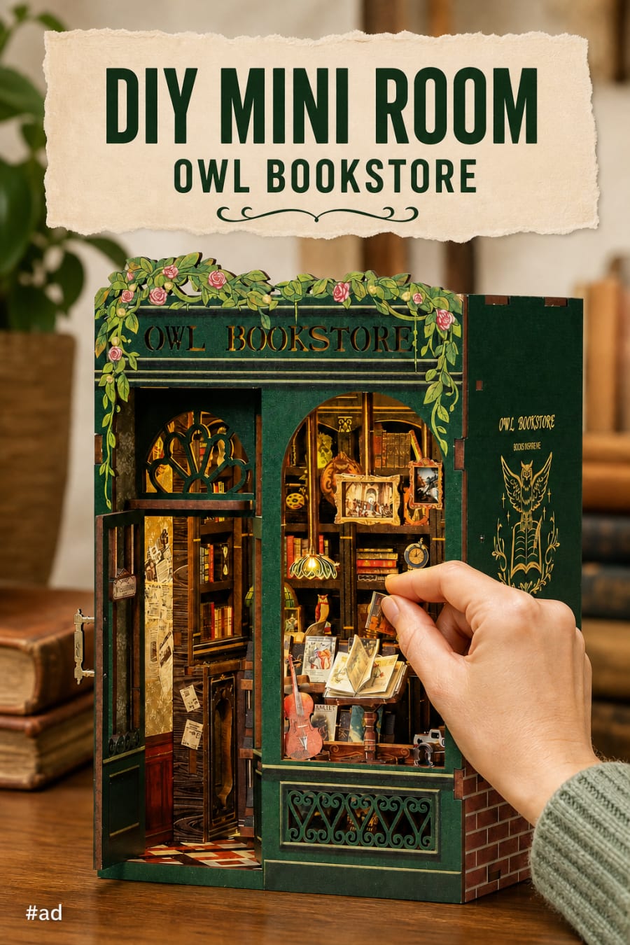 DIY Owl Bookstore Mini Room Kit pin