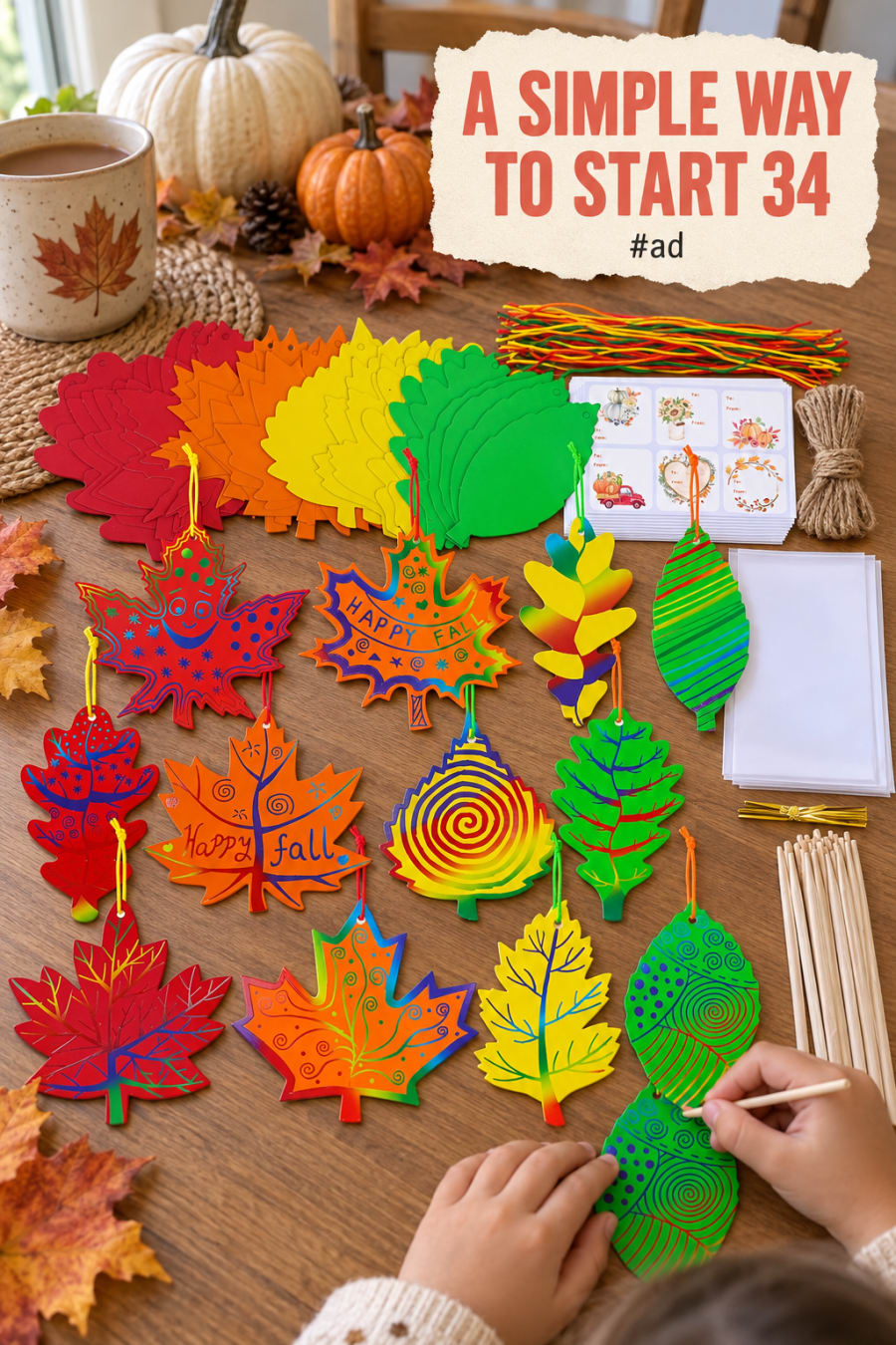 Fall Scratch Art Craft Kit for Party Favors pin