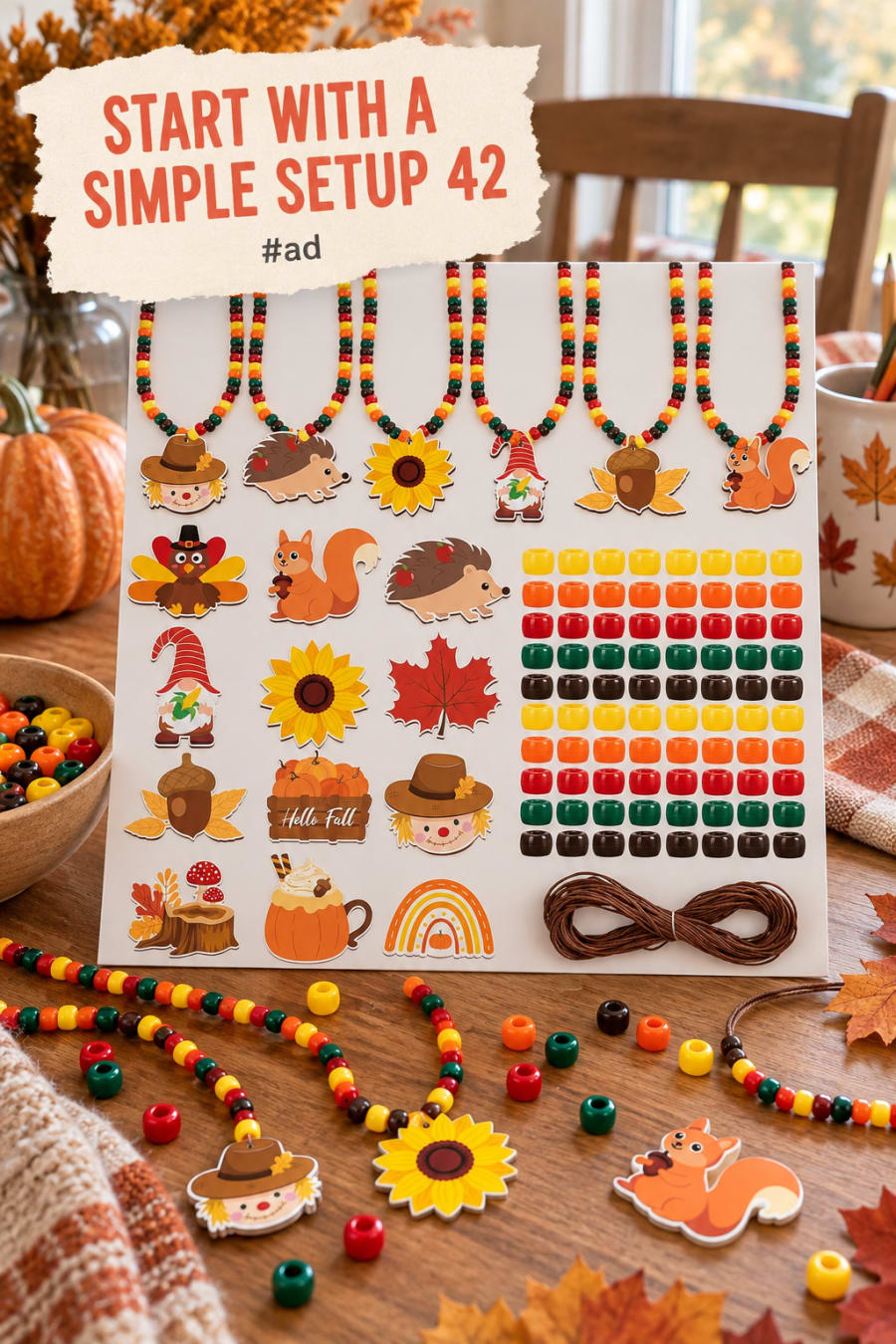 Fall Bead Necklace Craft Kit for Kids and Classroom Crafts pin