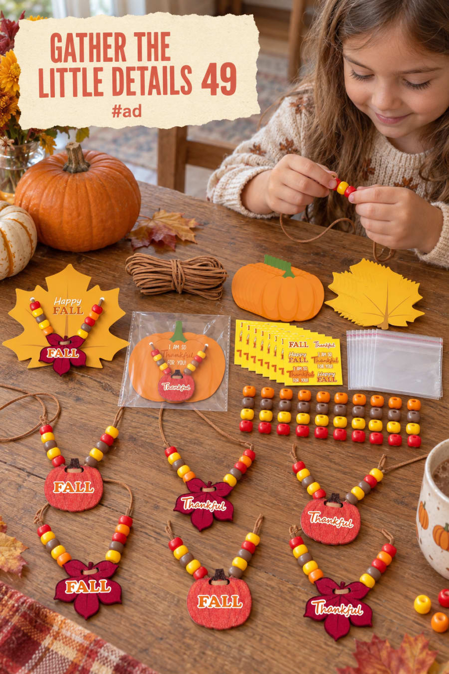 Fall Bead Necklace Craft Kit for Autumn Party Favors pin