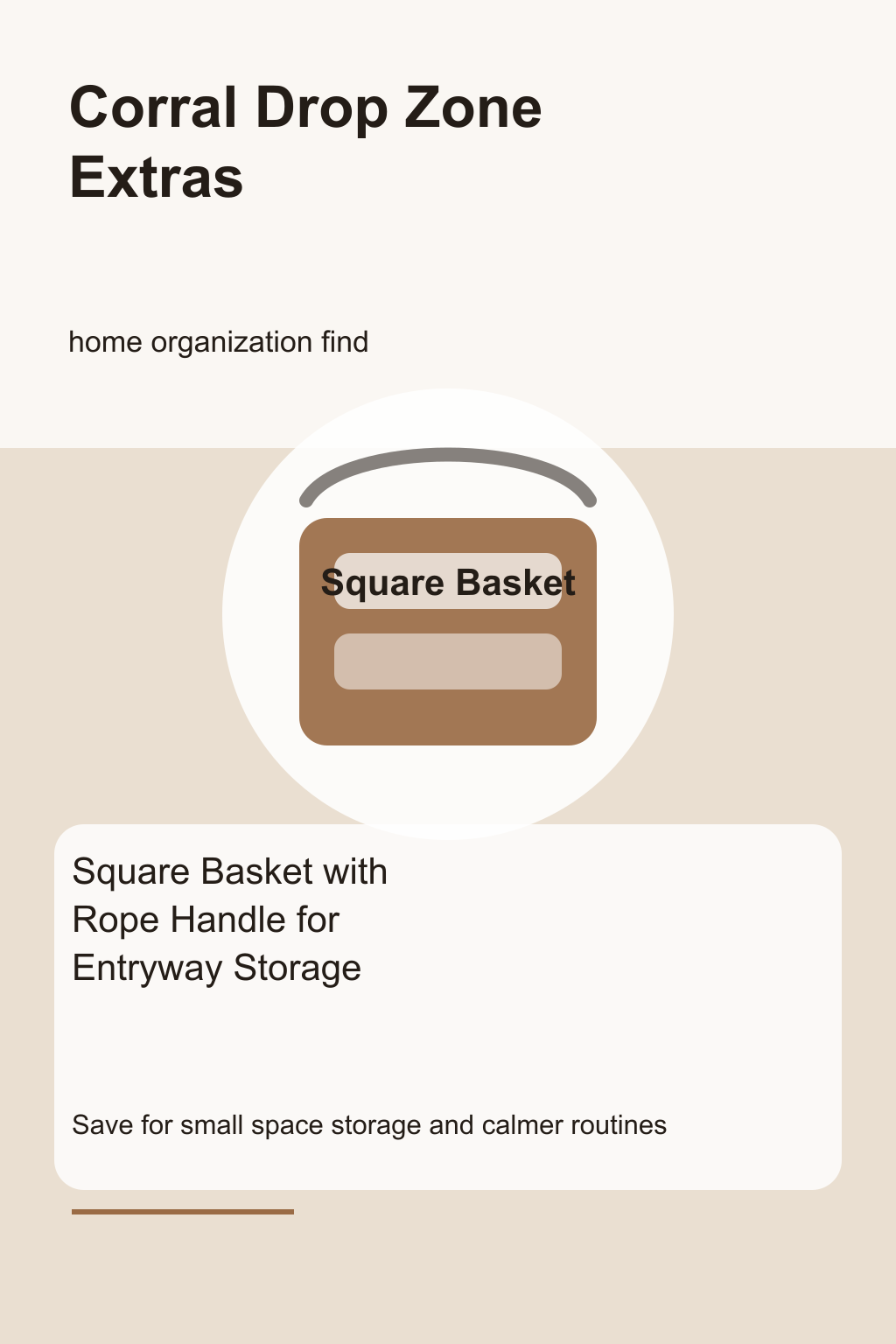 Square Basket with Rope Handle for Entryway Storage graphic for a home organization roundup, focused on corral drop zone extras.