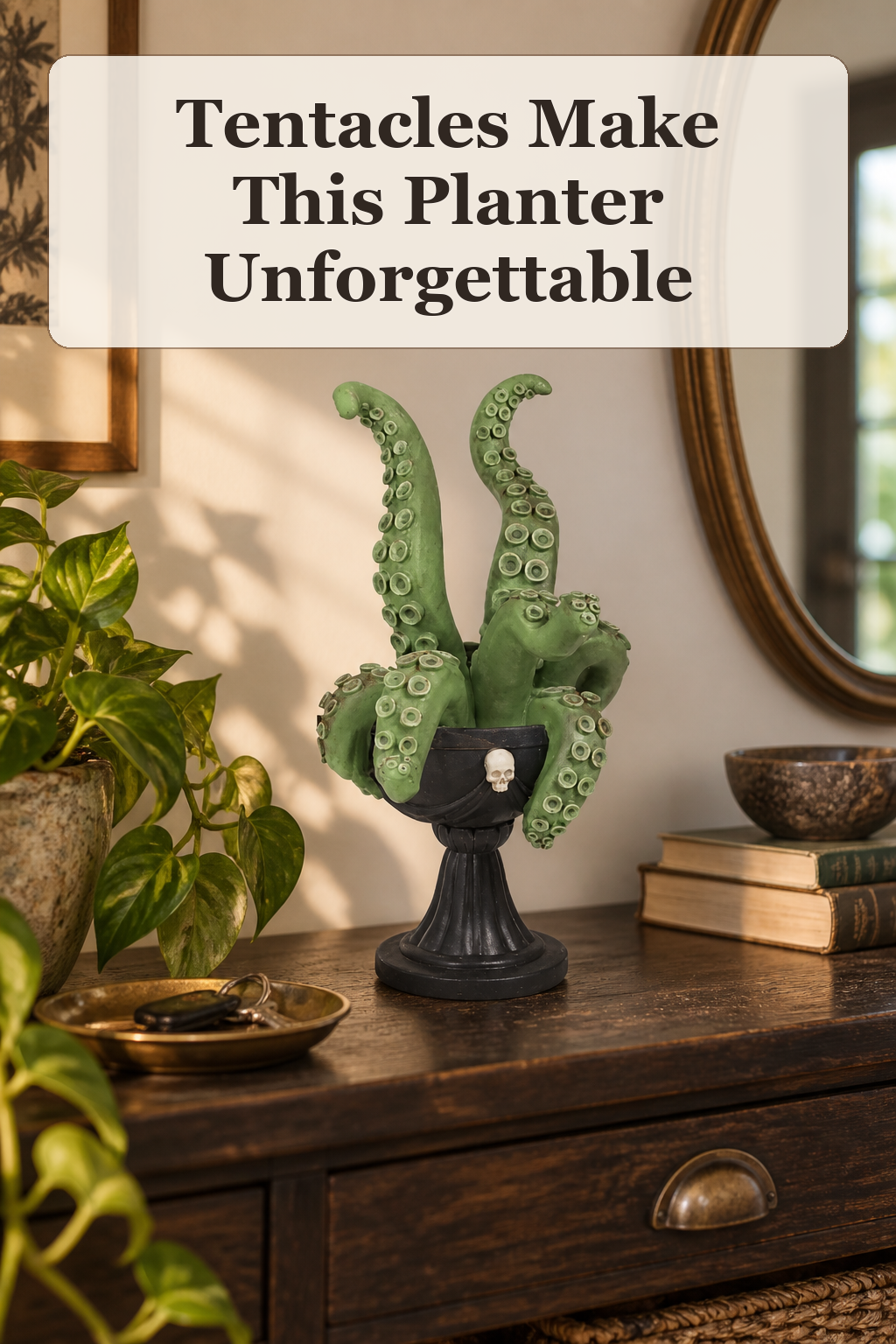 Hallows Eve LED Tentacles Planter styled in a warm, lived-in Halloween setting