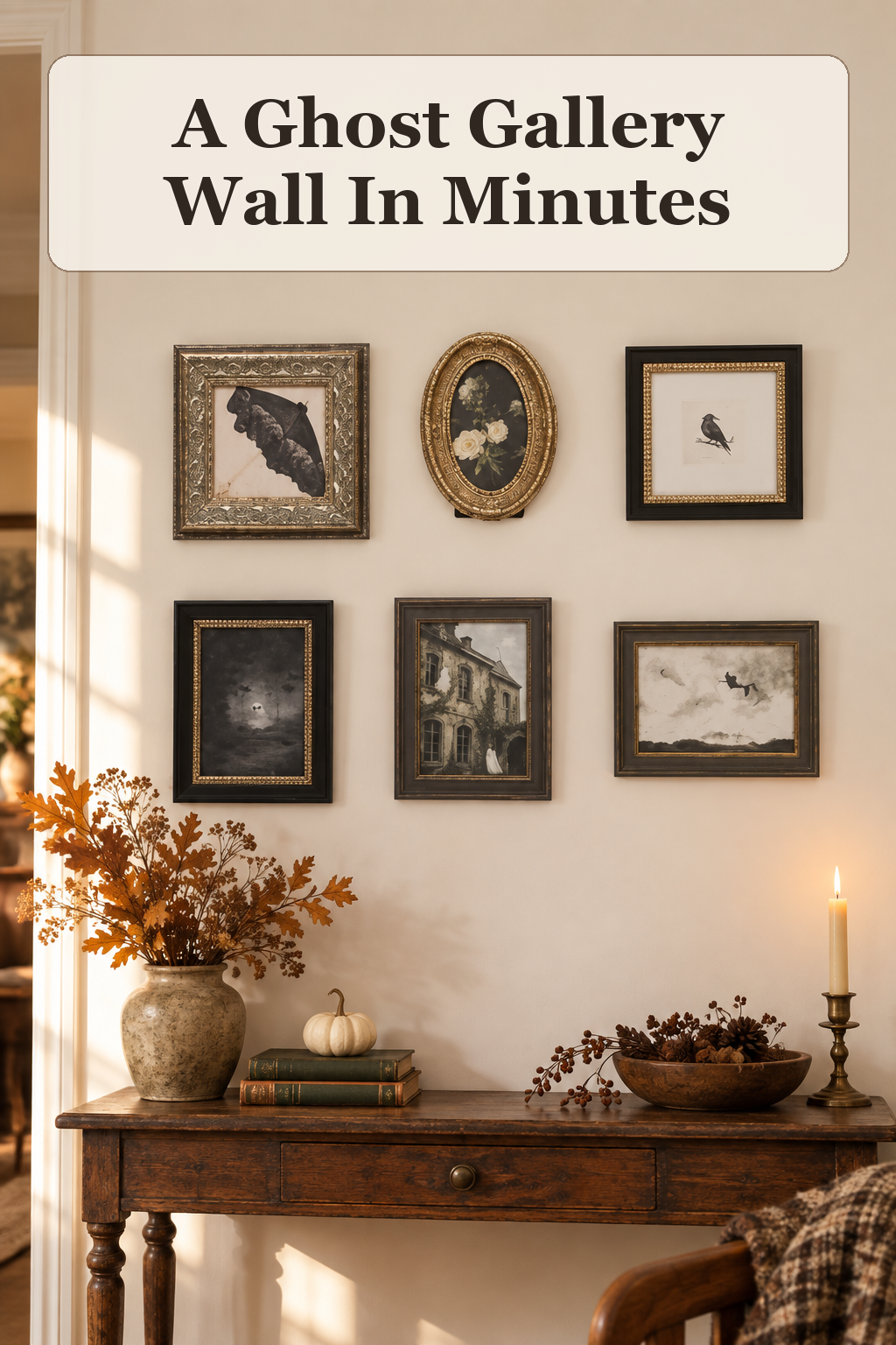 Petal Lane 6 Piece Ghost Garden Wall Art Set styled in a warm, lived-in Halloween setting