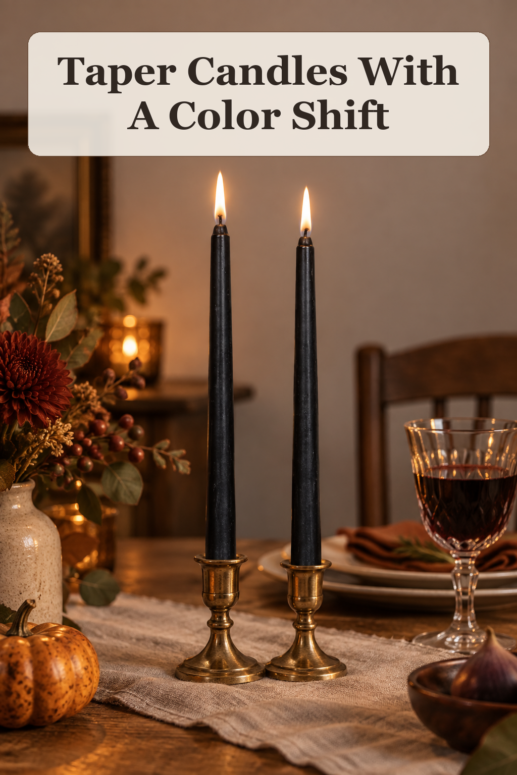 Ghoulish Set Of 2 10in Solid Taper Candles With Color Changing Wax styled in a warm, lived-in Halloween setting