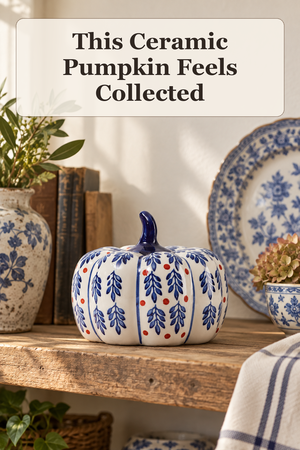 Haymarket Square Ceramic Pumpkin Decor styled in a warm, lived-in Halloween setting