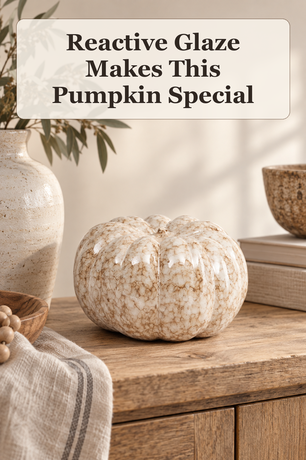 Companhia Atlantica Made In Portugal 9.5in Pumpkin Reactive Glaze Ceramic Decor styled in a warm, lived-in Halloween setting
